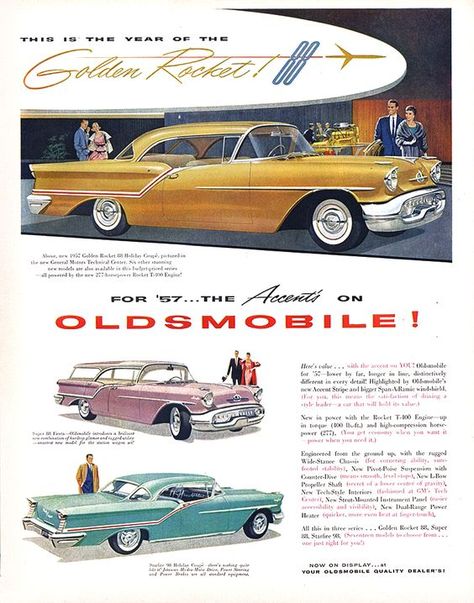 1957 Oldsmobile, Vintage Cars 1950s, Oldsmobile 88, Automobile Advertising, Old Advertisements, American Classic Cars, Old Classic Cars, Car Advertising, Car Magazine