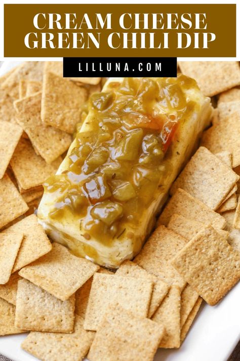 Green Chili Cream Cheese Dip is one of our favorite appetizers. It is is delicious and takes just 1 minute to make!! #greenchilicreamcheesedip #creamcheesedip #greenchili #mexican #colddip Green Chili Dip, Chili Cream Cheese Dip, Chili Dip Recipes, Sweet Salsa, Buffalo Chicken Bites, Layered Bean Dip, Green Chili Sauce, Chili Dip, Cream Cheese Dip