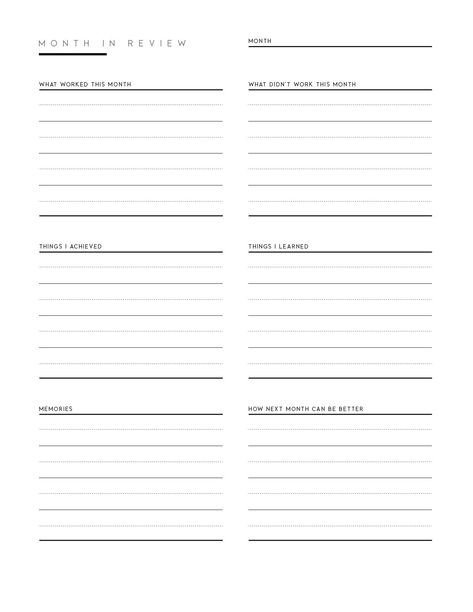 Get this free printable month in review template for your planner and reflect on your monthly planning. Find more free planning templates on the blog. Work Review Template, Planner Monthly Review, Monthly Business Review Template, Monthly Journal Template, Year Review Template, Monthly Review Planner, Yearly Review Template, Monthly Reflection Template, Monthly Planning Ideas