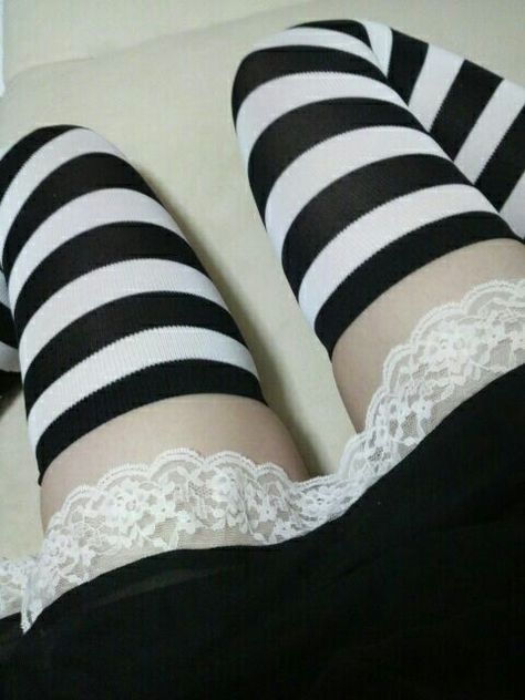 Thigh High Socks Aesthetic, Fem Boy Outfits, Stockings Aesthetic, Striped Thigh High Socks, Socks Aesthetic, Striped Stockings, Striped Tights, Stockings Legs, Thigh High Socks