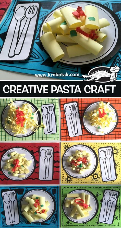 Healthy Food Activities, Pasta Crafts, Christmas Recipes For Kids, Kids Food Crafts, Today Is Monday, Food Activities, Food Crafts, Paper Crafts For Kids, Food Themes