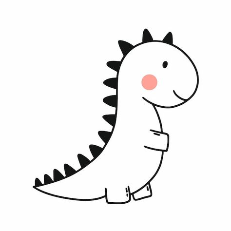 Cute dinosaur vector doodle illustration... | Premium Vector #Freepik #vector #dinosaur-coloring #cute-illustration #cartoon #baby-dino Dianousor Drawing Cute, Dino Drawing Easy, Cute Dino Doodle, Dino Doodles Easy, Dinasour Drawing Simple, Easy Dino Drawings, Baby Dinosaur Tattoo, Cute Dinosaur Drawings, Baby Dinosaur Drawing