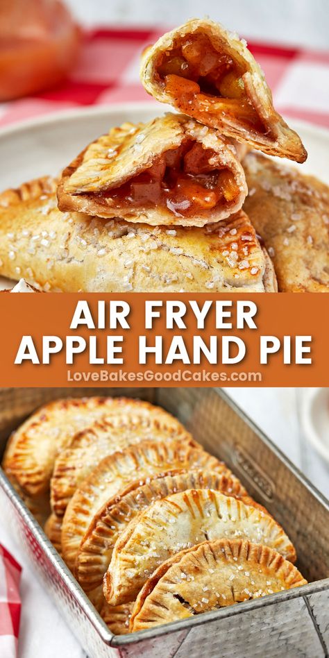 Air Fryer Apple Hand Pies pin collage Apple Dessert In Air Fryer, Air Fryer Fried Pies, Apple Pie Air Fryer Recipes, Air Fryer Pies, Bake Air Fryer, Fried Hand Pies, Fried Apple, Hand Pie Recipes, Apple Hand Pies