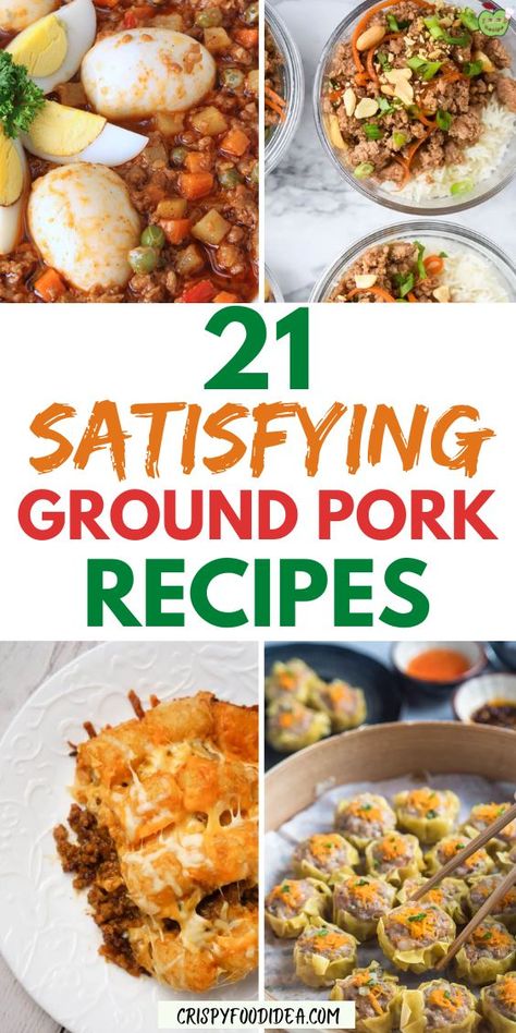 These easy ground pork recipes are best for meal prep at lunch or dinner. Ground Chicken And Pork Recipes, Ground Pork And Sweet Potato Recipes, Simple Ground Pork Recipes, Gluten Free Ground Pork Recipes, Fresh Ground Pork Recipes, Pork Hamburger Recipes, Recipe With Ground Pork, Meals With Ground Pork, Ground Pork And Beef Recipes