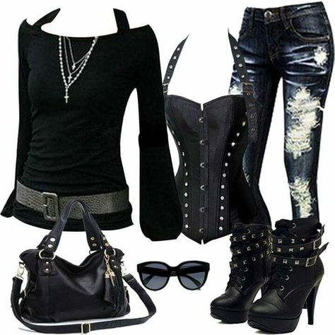 ! Mode Rockabilly, Emo Outfits, Emo Scene, Goth Outfits, Komplette Outfits, Mode Style, Goth Fashion, Mode Outfits, Gothic Fashion