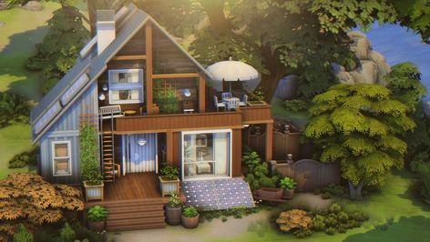 Sims 4 Eco House, Tiny Eco House, Eco Tiny House, Eco Cottage, Sims4 House, Eco House Design, Sims Freeplay Houses, Sims 4 Speed Build, Sims 4 Family