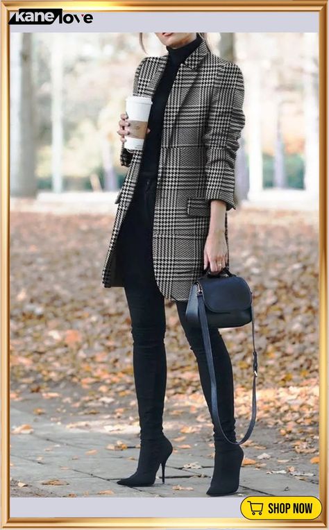 Sale Fashion Lapel Plaid Print Coat Fall Fashion Coats, Elegant Coats, Winter Trends, 가을 패션, Work Outfits Women, Professional Outfits, Business Casual Outfits, Business Outfits, Business Attire