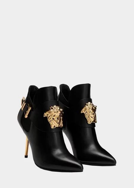 Palazzo High Heel Booties - gold Boots & Booties Versace Boots, Gold Boots, Womens Black Booties, Vintage Mode, Moda Vintage, Black High Heels, Ciabatta, Shoes Booties, High Heel Boots