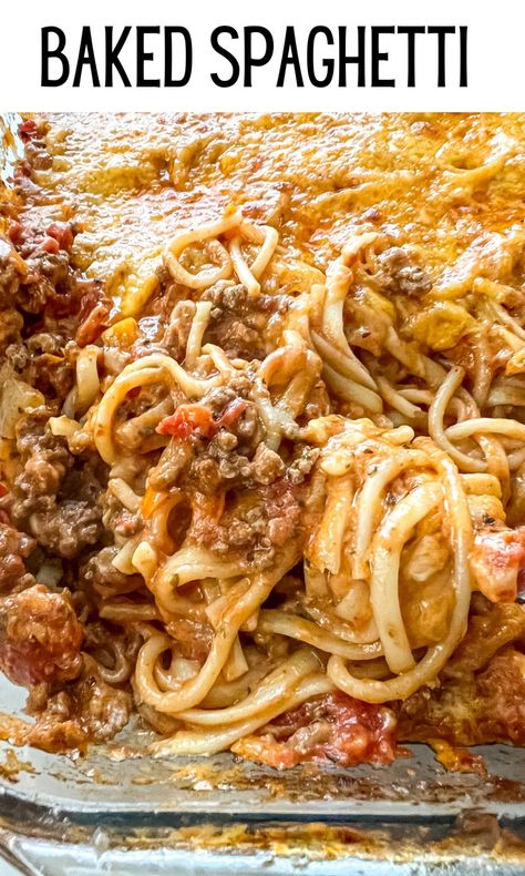 Cheesy Beef Spaghetti, Twist On Spaghetti, Baked Spaghetti Cream Of Mushroom Soup, Different Spaghetti Ideas, Baked Spaghetti Casserole Ground Beef, Creamy Spaghetti Casserole, 3 Sauce Baked Spaghetti Pioneer Woman, Dinner Recipes With Ground Beef Italian, Layered Baked Spaghetti