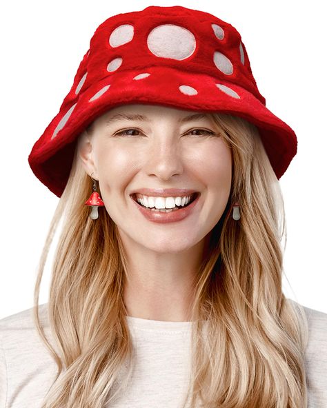 PRICES MAY VARY. 🍄 MAGIC ON YOUR HEAD - Nobody should make mush-room for boring hats in their closet! Turn heads by adding this unique & original mushroom bucket hats for woman to your collection! 🍄 CRAFTED WITH LOVE - Fast fashion is not it! This Mushroom toad hat will never fall apart - it's made from durable cotton with hand-stitched white felt dots (not a printed imitation). 🍄 CLASSIC FIT - The one-size design will fit most adults and teens! And the poppin' red vibe will match any mushroo Toadette Costume, Mushroom Bucket Hat, Red Converse Shoes, Mario Toad, Mushroom Outfit, Rave Cosplay, Toad Costume, Rave Hats, Mushroom Costume