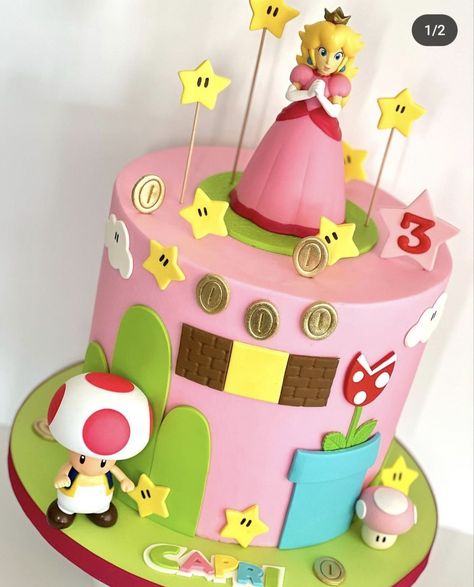 Super Mario Cake Princess Peach, Mario And Princess Peach Birthday Cake, Princess Peach Bday Cake, Rosalina Birthday Cake, 1up Birthday Party, Mario Birthday Party Princess Peach, Peach Birthday Party Mario, Princess Peach Birthday Cake Ideas, Princess Peach Castle Cake