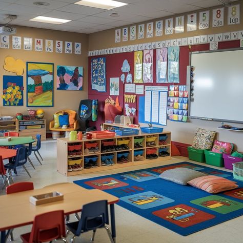 15 Adorable Kindergarten Classroom Ideas to Spark Joy Kindergarten Center Set Up, Kindergarten Classroom Arrangement, Kindergarten Check In, Kindergarten Classroom Environment, Kindergarten Morning Check In, Daycare Kitchen, Kindergarten Classroom Ideas, Learning Room, Interactive Word Wall