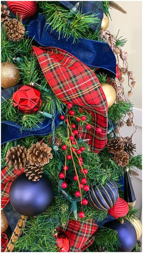 Tartan Christmas Decorations, Tartan Plaid Christmas, Blue Christmas Decor, Plaid Christmas Decor, Blue Christmas Tree, Tartan Christmas, Plaid Christmas Tree, Christmas Tablescape, Christmas Tree Inspiration