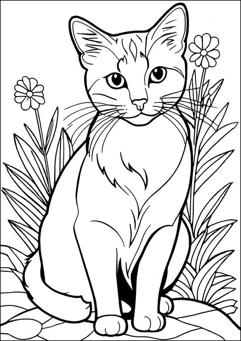 Pretty cat and flowers. Cats Coloring Pages for Kids. Just Color Kids : Coloring Pages for Children Cats And Dogs Coloring Pages, Cat Coloring Sheet, Cat Coloring Pages Free Printable, Coloring Pages Cat, Cute Cat Coloring Pages, Dogs Coloring Pages, Cats Coloring Pages, Worksheet Coloring, Colouring Sheets For Adults