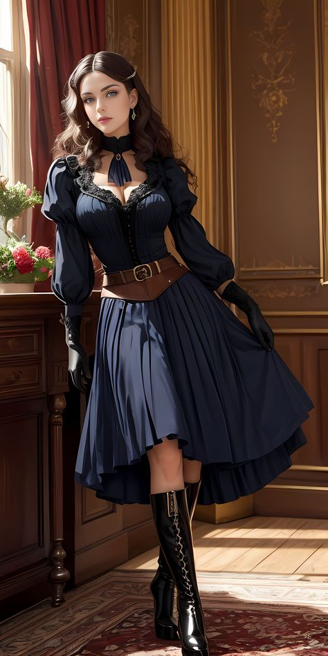 From Victorian elegance to crazy steampunk 033
A lady wearing suits in Victorian elegance style，created by “图趣 AI (tu-qu-ai)” software,
Keywords:  AI images, 图趣 AI , a lady, a beauty，pajamas，Victorian style，elegant，attractive，Leather boots，suits， attractive，steampunk style Victorian Attire Female, Ladies In Suits, Steampunk Victorian Dress Fitted For Costume, Fantasy Victorian, Victorian Elegance, Steampunk Dresses, Elegant Fitted Victorian Dress For Cosplay, Steampunk Female, Character Outfits Female