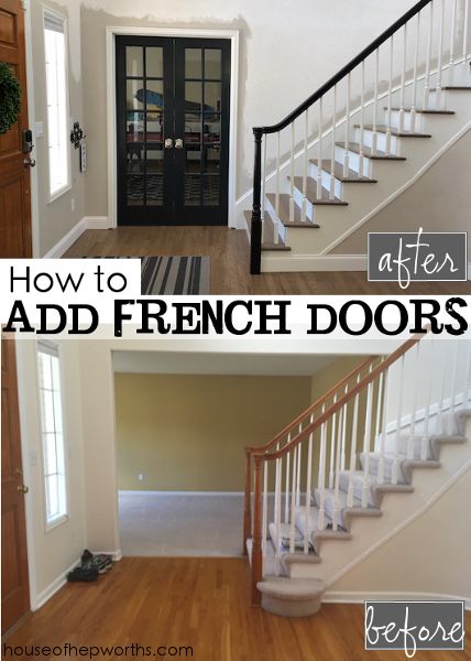 How to add french doors & close in a wall. Close off your wall opening and add french doors. www.houseofhepworths.com #frenchdoors #construction #DIY #renovation #home #homerenovation #house #custom #blackdoors Cheap Living Room Furniture, Architecture Renovation, French Country Living Room, Country Living Room, Diy Renovation, French Doors Interior, Living Room Remodel, Black Doors, French Door