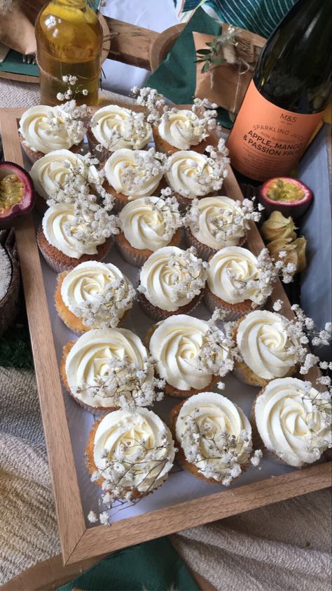 Snack Desserts For Party, She Said Yes Cupcakes, Cupcakes Engagement Party, Cake Buffet Wedding, Wedding Shower Aesthetic, Mushroom Bridal Shower Ideas, Woodsy Cupcakes, Bundtini Wedding Display, Croquette Wedding