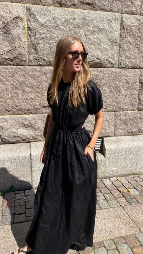 Black Summer Outfits, Shirt Dress Outfit, French Girl Style, Summer Black Dress, Capsule Outfits, Minimalist Dresses, Maxi Shirt Dress, Street Style Summer, Black Maxi