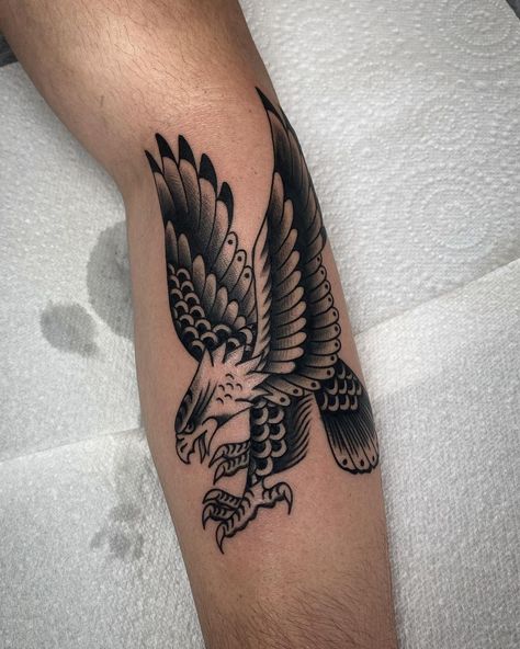 American Tradition Eagle Tattoo, Men’s Black And White Tattoos, Traditional Eagle Tattoo Black And Grey, Traditional Egal Tattoo, Traditional Eagle Tattoo Leg, Black And White Eagle Tattoo, Eagle Tattoo Traditional Old School, Black And Gray Traditional Tattoo Sleeve, Eagle Tattoo American Traditional