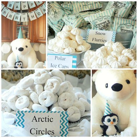 35 Pretty Winter Baby Shower Ideas Polar Bear Party, Polar Bear Baby Shower, Polar Bear Theme, Polar Bear And Penguin, Baby Shower Oso, Penguin Birthday Party, Penguin Baby Showers, Kids Party Inspiration, Winter Onederland Birthday Party