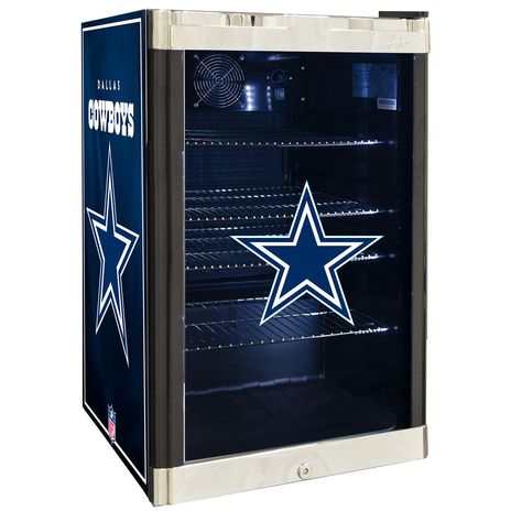 Keep your favorite frosty drinks close by while showing off your team spirit! Sporting officially licensed team graphics, this freestanding beverage center features a tempered glass door so you know when to restock. It has a door lock and interior LED lighting. Detroit Lions Football, Beverage Center, Beverage Refrigerator, Mini Fridges, Nfl Dallas Cowboys, Nfl Gear, San Jose Sharks, Beverage Cooler, Toronto Maple Leafs