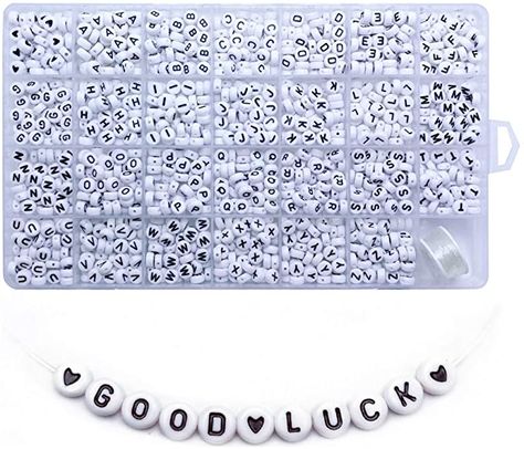 Amazon.com: Amaney 1400 Pieces 4x7mm White Round Acrylic Alphabet Letter Beads A-Z Heart Pattern Beads and Crystal Line for Jewelry Making Bracelets Necklaces Key Chains: Kitchen & Dining Number Beads, Making Bracelets, Jewelry Making Kits, Alphabet Beads, Acrylic Letters, Jewelry Making Bracelet, Jewelry Making Kit, Bead Kits, Letter Beads