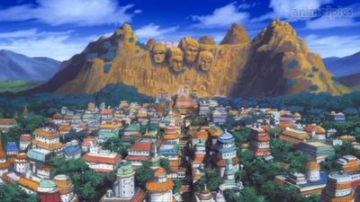 Konohagakure Hidden Leaf Village Naruto Aesthetic Wallpaper, Aesthetic Wallpaper Landscape, Naruto Leaf Village, Manga Font, Naruto Leaf, Konoha Naruto, Konoha Village, Nagato Uzumaki, Sai Naruto