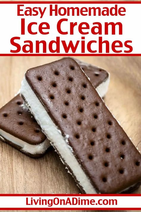 This easy homemade ice cream sandwich recipe makes ice cream sandwiches that are so fresh and tasty everyone will ask for more! They are easy to make and the entire family will love them! Homemade Ice Cream Sandwich, Healthy Ice Cream Sandwich, Ice Cream Sandwich Dessert, Ice Cream Sandwich Recipe, Easy Ice Cream Sandwiches, Square Baking Pan, Homemade Ice Cream Sandwiches, Dark Chocolate Ice Cream, Easy Homemade Ice Cream