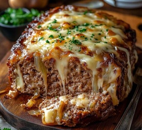 Cheesesteak Meatloaf, French Onion Meatloaf, Bacon Cheeseburger Meatloaf, Savory Meatloaf, Traditional Meatloaf Recipes, Cheeseburger Meatloaf, Traditional Meatloaf, Meatloaf Ingredients, Salmon Patties Recipe