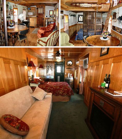 7 Converted Train Car Houses Caboose House, Paneling Walls, Train House, Train Carriage, Car House, Train Cars, Unusual Homes, Interior Remodel, Rail Car