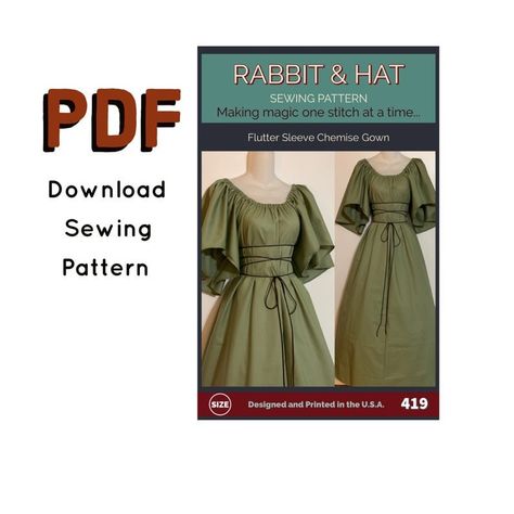 PDF Size 2X Flutter Sleeve Chemise Gown With Rope Tie Belt 419 New Rabbit & Hat Sewing Pattern - Etsy Hat Sewing Pattern, Rabbit Hat, Hat Sewing, Cape Pattern, Fest Outfits, Hat Patterns To Sew, Rope Tie, Couture Mode, Medieval Dress