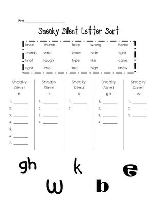 sneaky silent letter sort Silent Consonants, Silent Letters, Letter Sorting, Letter Sort, Phonics Rules, Pattern Worksheet, Teaching Spelling, Reading Specialist, Letter Worksheets