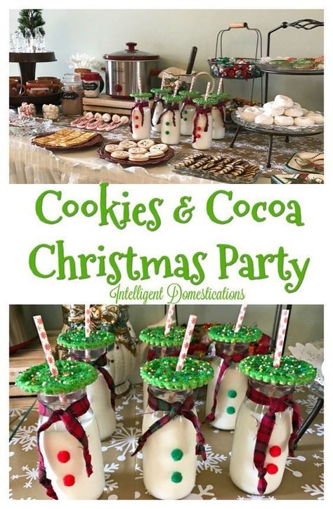 Christmas Party Ideas. How to host a Cookies & Cocoa Theme Party for Christmas. Christmas Party Ideas. #Christmasparty #Holidayparty #cookies #cocoa #party #partyideas #milkbottles #cookieparty Teen Christmas Party, Milk Jars, Christmas Party Ideas For Adults, Christmas Party Ideas For Teens, Christmas Pajama Party, Party Ideas For Teens, Cocoa Party, Christmas Cookie Party, Party Ideas For Adults