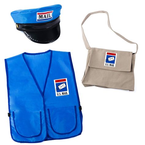 PRICES MAY VARY. This 3 piece mailman costume comes with a hat, vest, and a mail bag. This mailman vest measures 19 inches long by 16 inches wide & the hat has an inner diameter of approximately 7 inches. This 3 piece set is unisex! Use it for a Halloween costume or for dress up. This 3 piece mailman costume set comes one size fits most. Expand the imagination with this adorable mail carrier career costume. This 3 piece mailman costume comes with a hat, vest, and a mail bag. This set is unisex a Mailman Costume, Career Costumes, Pretend Play Costumes, Role Play Costume, Career Day, Mail Carrier, Costume For Kids, Dress Up Day, Up Costumes