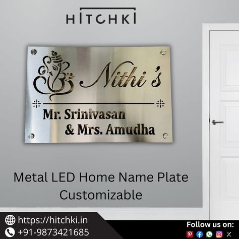 Apartment Name Plate Design, Steel Name Plates For Home, Flat Name Plate Design, House Name Plate Design Indian, Home Name Plates Ideas Entrance, House Name Plate Design, Home Name Plate, Nameplate Design, Wooden Name Plates