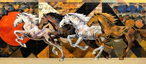 Indian Paintings | Indian Art | Modern Art Paintings | Modern Paintings Seven Horses Painting, Horse Paintings Acrylic, Colorful Horse Painting, Abstract Horse Art, Horse Canvas Painting, Abstract Horse Painting, Modern Indian Art, Modern Expressionism, Buy Paintings Online