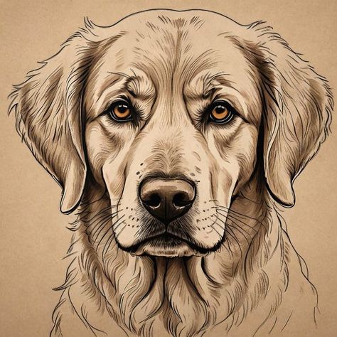 Heartwarming Golden Retriever - Gareth Parkes How To Draw A Golden Doodle, Mix Drawing, Golden Retriever Drawing, Cheetah Face, Ink Portrait, Dog Drawings, Tools Drawing, Portraits Art, Dog Pen