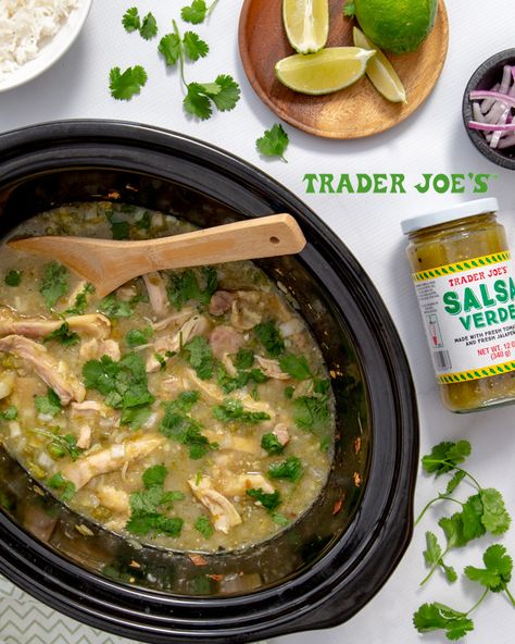 Chicken Chile Verde, Chicken Chile, Table D Hote, Free Meal, Recipes Crockpot, Crock Pot Cooking, Trader Joe, Trader Joe's, Salsa Verde