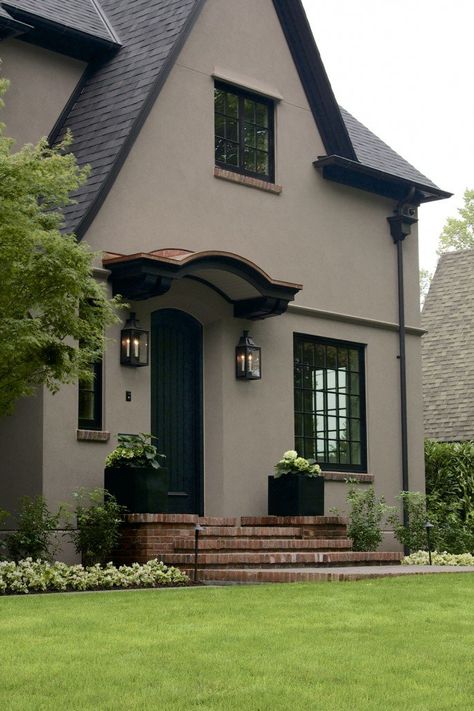 Outside House Colors, Stucco Colors, Exterior House Colors Stucco, Best Exterior Paint, Exterior House Colors Combinations, House Paint Color Combination, Houses Christmas, Gray House, Tudor Revival