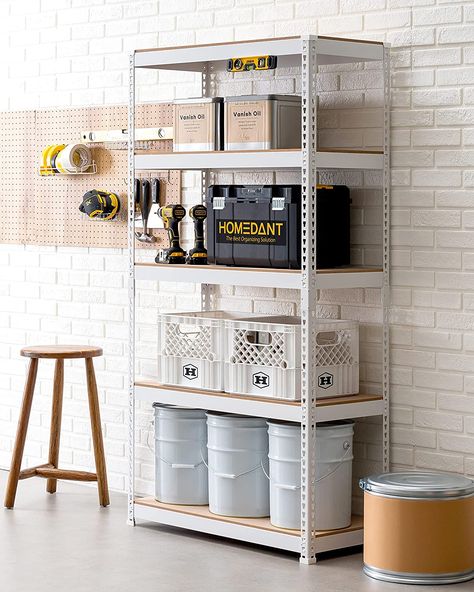 HOMEDANT 5-Tier Laminated White Metal Shelving Unit Adjustable Garage Storage Utility Rack Heavy Duty Shelves Organization Shelf Basement Shed Kitchen Closet Pantry 35.9" W x 16.2" D x 71.3" H 1Pack Garage Metal Shelving, Storage Utility, Metal Shelving, Metal Shelving Units, Pantry Closet, Closet Kitchen, Standing Shelves, Rack Shelf, Shelf Unit