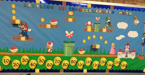 Mario Bulletin Board, Ar Bulletin Boards, Kindergarten Classroom Organization, Mama Mia, Mario Brothers, Mario Party, Grade 4, Math Ideas, Kindergarten Classroom