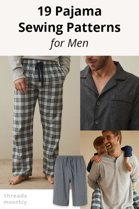 Check out these 19 pajama sewing patterns for men (5 are FREE!). They're the perfect DIY gift idea for christmas, fathers day, and birthdays. Definitely a useful and practical gift. Many of the patterns are also easy to make - ideal for beginners looking for simple sewing projects. Mens Pajama Pattern, Pajama Men Outfit, Sewing Mens Clothes Free Pattern, Sewing Projects To Make For Men, Mens Pajama Pants Pattern Free, Sewing Projects Mens Clothes, Free Pdf Sewing Patterns Men, Sewing Mens Gifts, Sewing Patterns Free Men