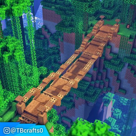 Check out my Instagram page for more Minecraft Designs! Jungle Biome Builds Minecraft, Minecraft Rope Bridge, Minecraft Jungle House, Minecraft Bridge, Bridge Ideas, Mc Ideas, Minecraft Houses Survival, Rope Bridge, Fantasy Village