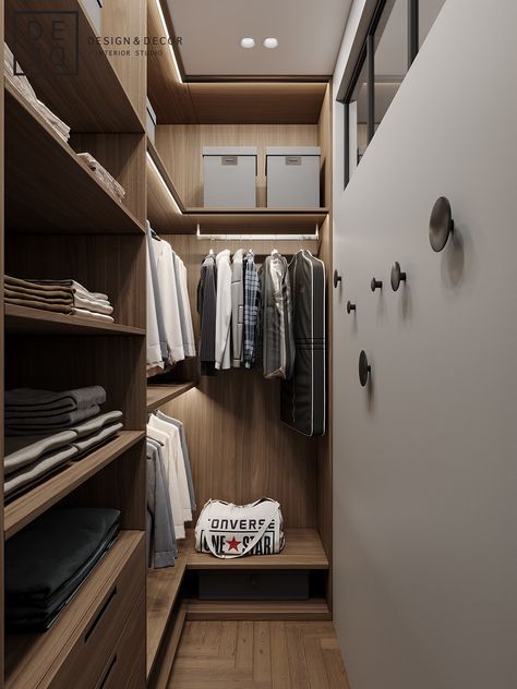 DE&DE/Fusion apartment on Behance Narrow Closet Design, Narrow Closet, Dressing Room Closet, Closet Design Layout, Walk In Closet Design, Closet Renovation, Closet Layout, Wardrobe Room, Small Closets