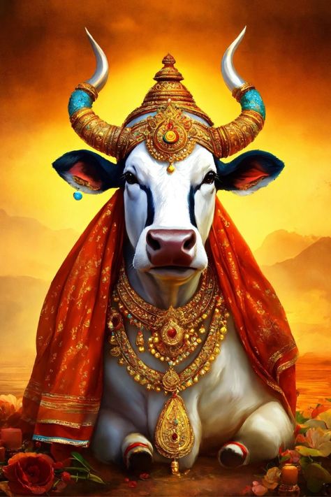 Cow God Image, Indian Bull Images, Nandi Bull Images, Hindu Cow, Bull Images, Andrew Loomis, Bull Painting, Boho Art Drawings, Bike Poster