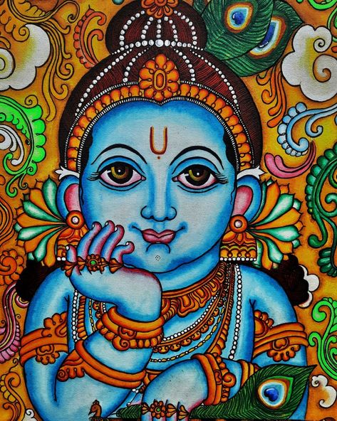 God krishna I Mural Painting Radhakrishn Sketch, Luck Painting, Pencil Drawings Of Nature, God Drawing, Relief Painting, God Krishna, Pichwai Painting, Mural Art Design, Kerala Mural Painting