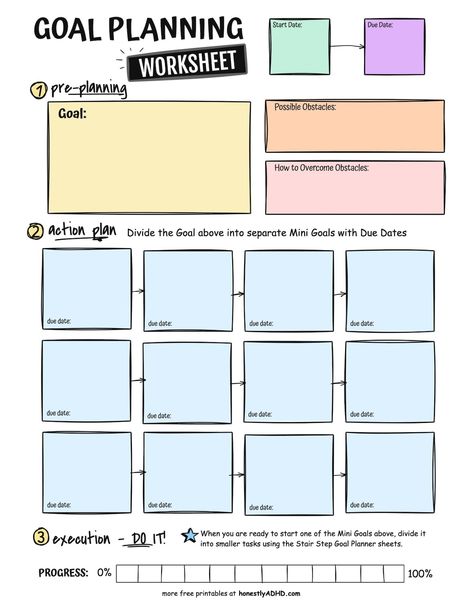 A free printable ADHD Goal Setting worksheet. Goals Worksheet Printables Free, Life Audit Worksheet Free, Goal Planning Worksheet Free Printable, Goal Worksheet Printables, Setting Goals Worksheet, 5 Year Plan Template, Trackers Ideas, Goal Setting Worksheet Printables, Goal Setting Board