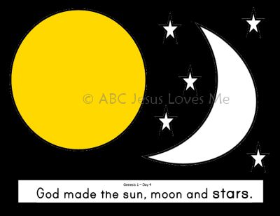 Sun Moon Stars Sun Moon Star Craft Preschool, God Created The Sun Moon And Stars Craft, Day 4 Creation Craft Sun Moon, God Made The Sun Moon And Stars Craft, Craft Sun, Seven Days Of Creation, Gospel Project, Books Coloring Pages, Abc Preschool