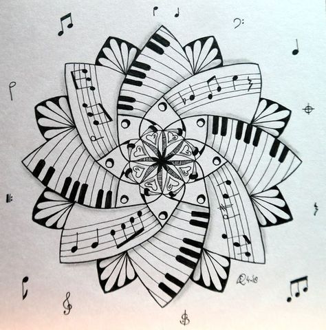 Mandala Drawing Music, Mandala Musical Art, Music Zentangle Art, Music Mandala Art, Doodle Art Music, Music Zentangle, Music Doodle Art, Music Mandala, Music Notes Drawing