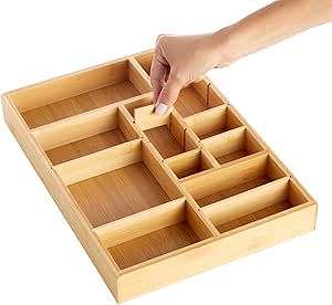 Juvale Bamboo Drawer Organizer Tray with 8 Adjustable Dividers for Kitchen Utensils, Cutlery (14 x 10 x 2 In) Junk Drawer Organizer, Wooden Drawer Organizer, Rock Collection Display, Small Kitchen Accessories, Kitchen Drawer Organizer, Junk Drawer Organizing, Kitchen Drawer Organizers, Silverware Organization, Flatware Organizer